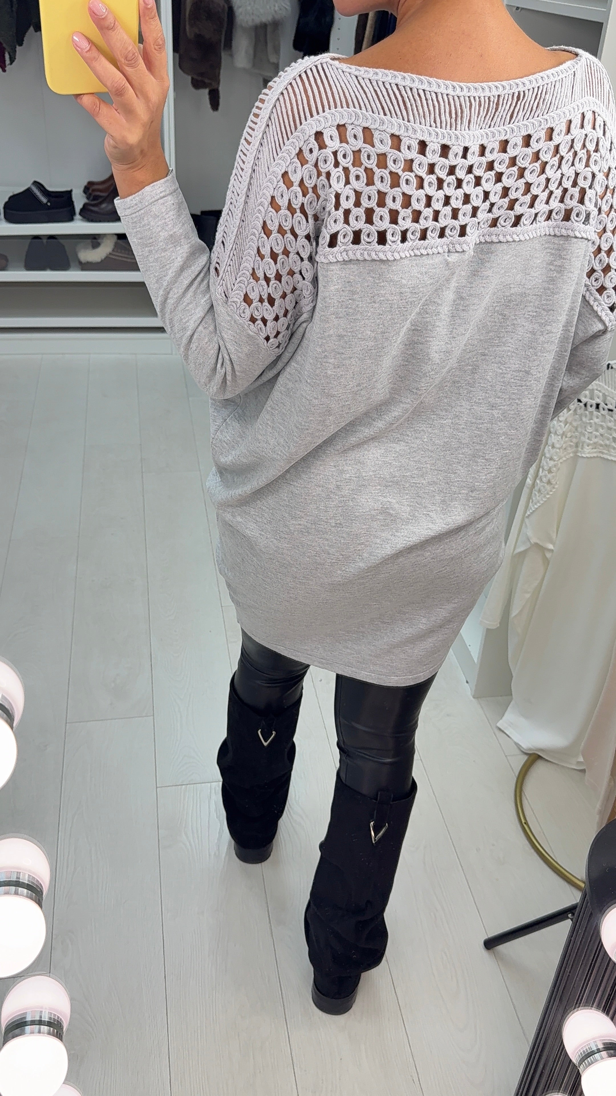 Ginevra Plain Crochet Detail Longline Jumper