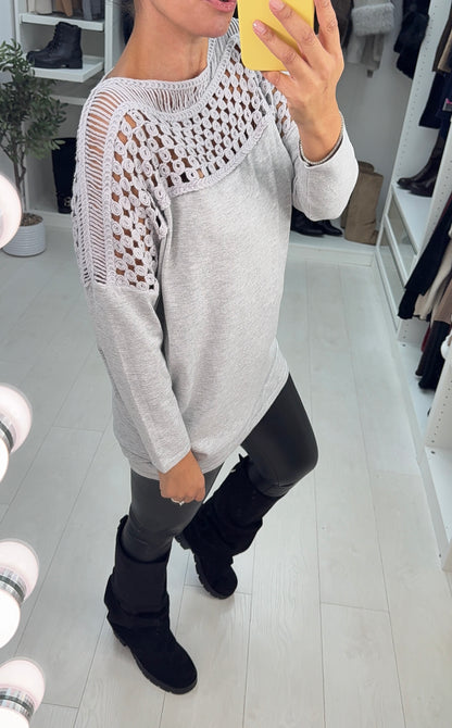 Ginevra Plain Crochet Detail Longline Jumper