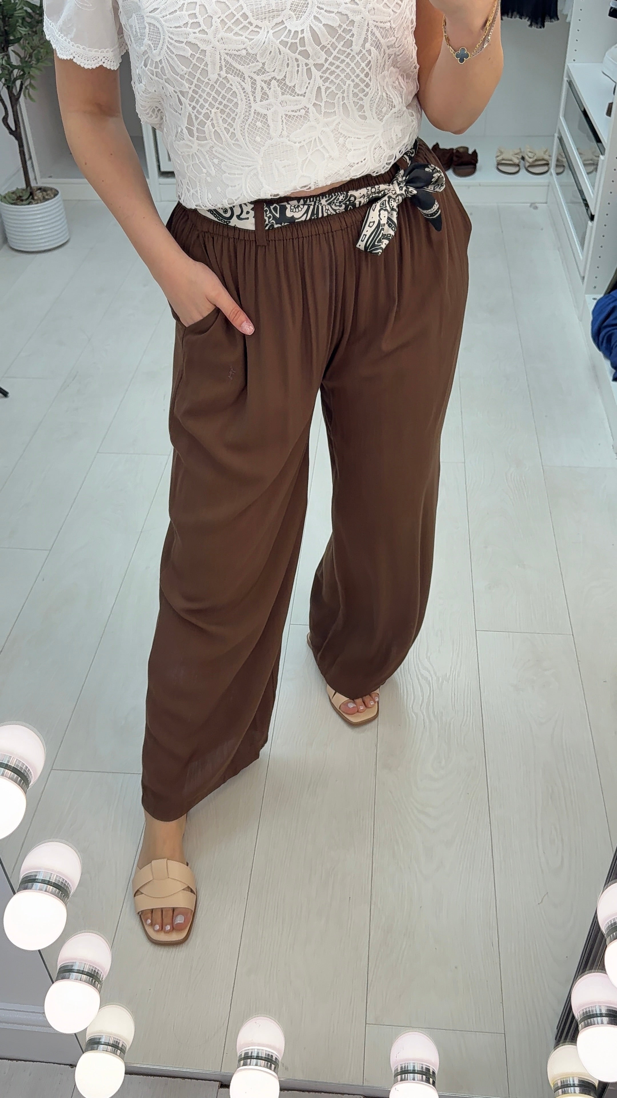 Lexley Plain Wide Loose Fit belted Trousers
