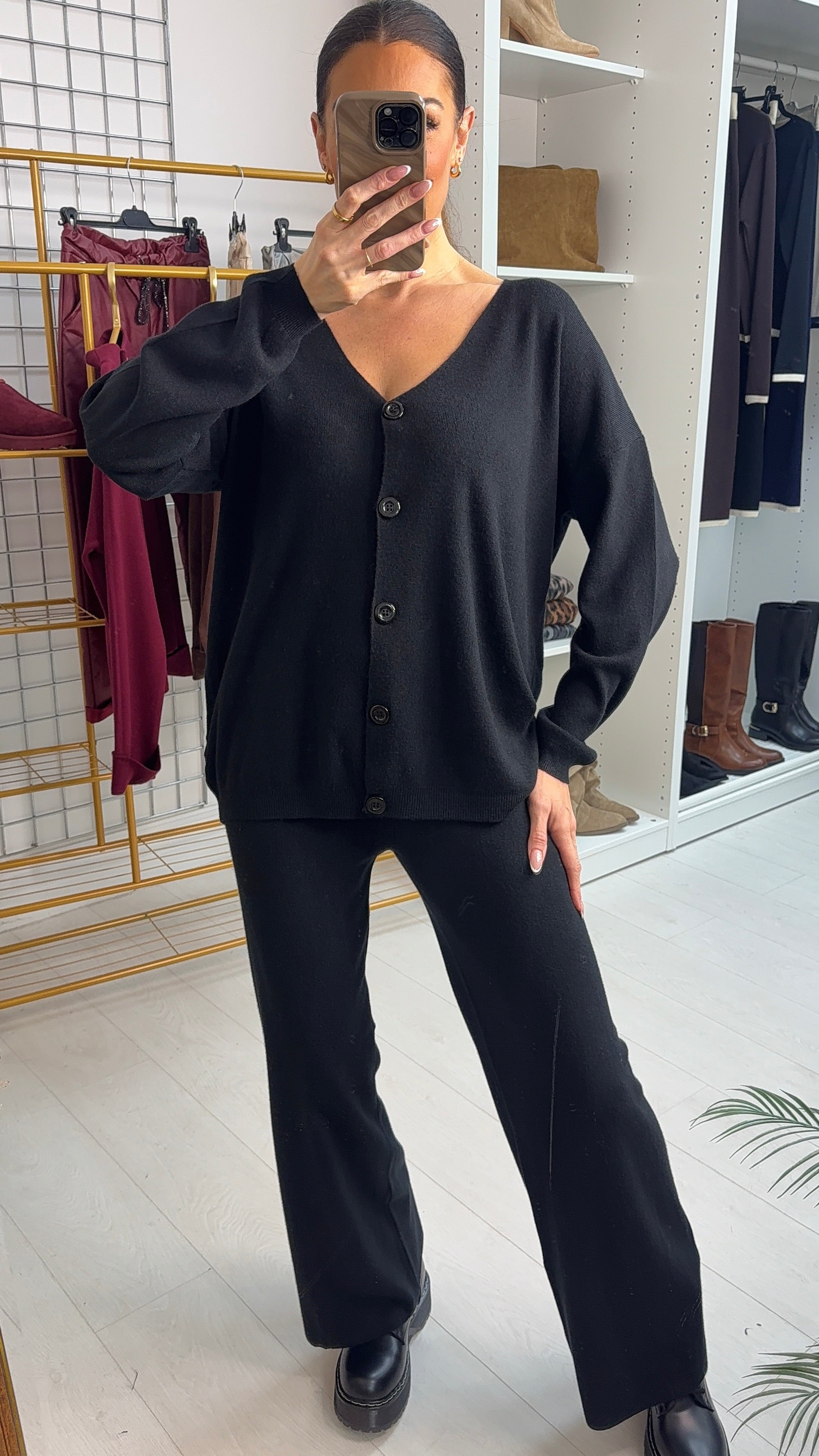 Winny Plain Cardigan Loungewear Set