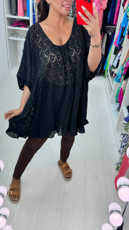 Christina Floral Lace Detail Oversized Top