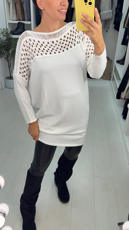Ginevra Plain Crochet Detail Longline Jumper