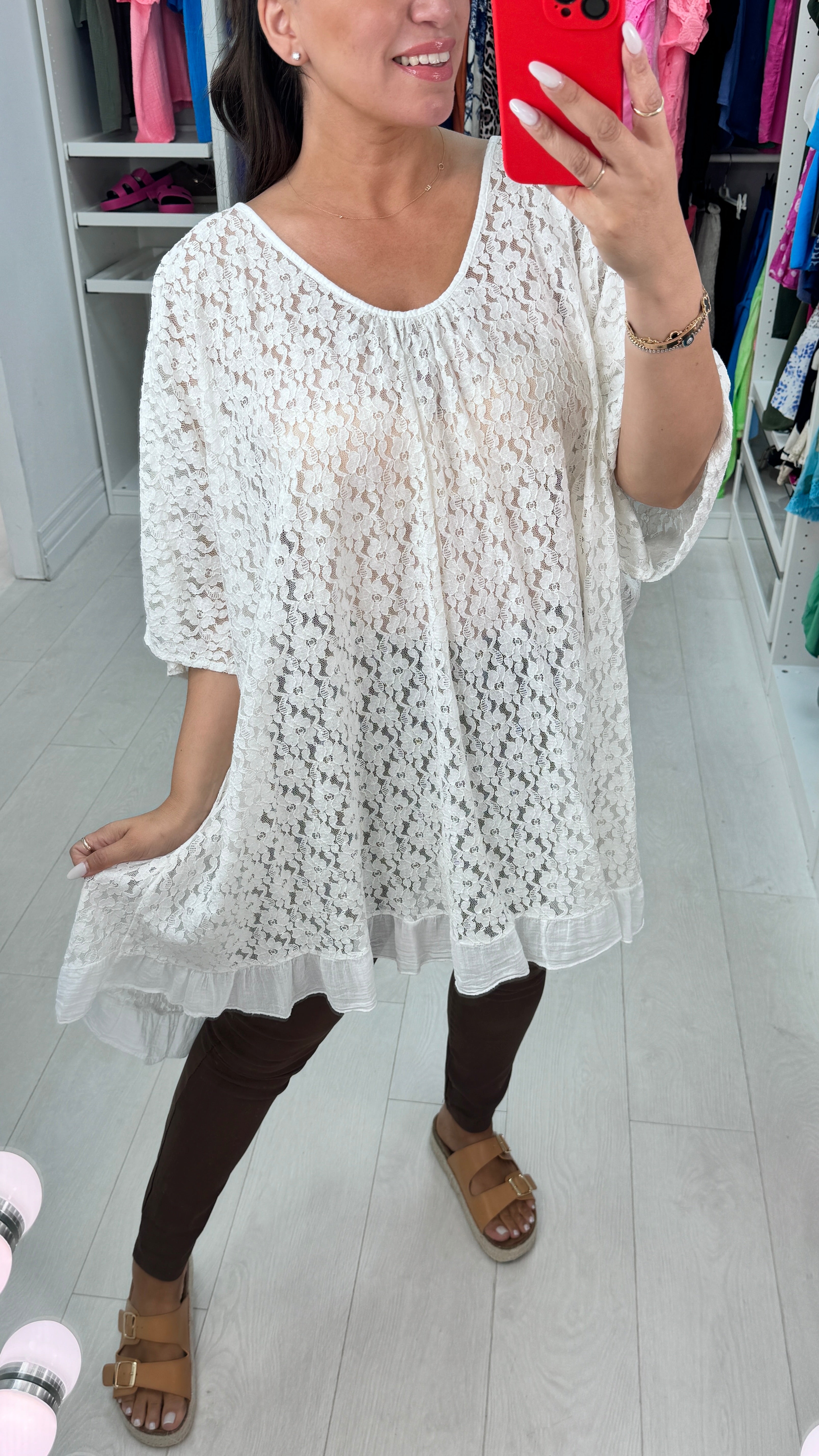 Christina Floral Lace Detail Oversized Top