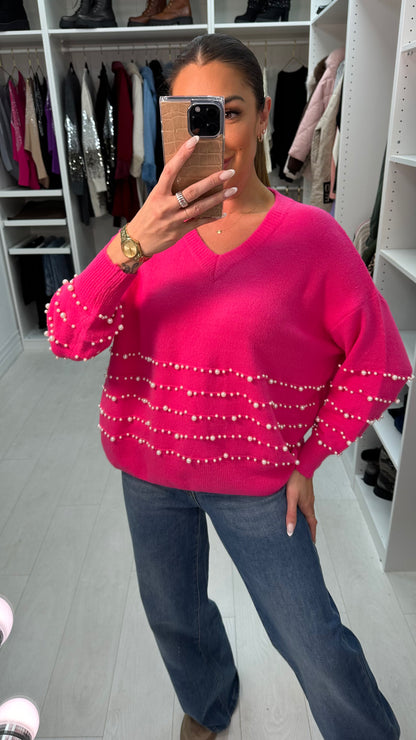 Paisley Plain Pearl Detail V Neck Jumper