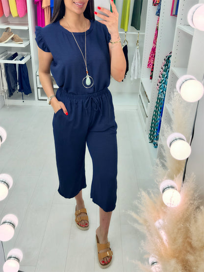 Fidelia Frill Detail Crepe Culotte Co-Ord Set