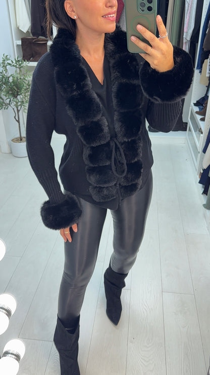 Alya Faux Fur Trim Cardigan