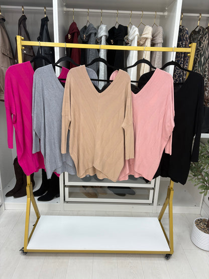 Reeva Plain Asymmetric Bow Back Jumper