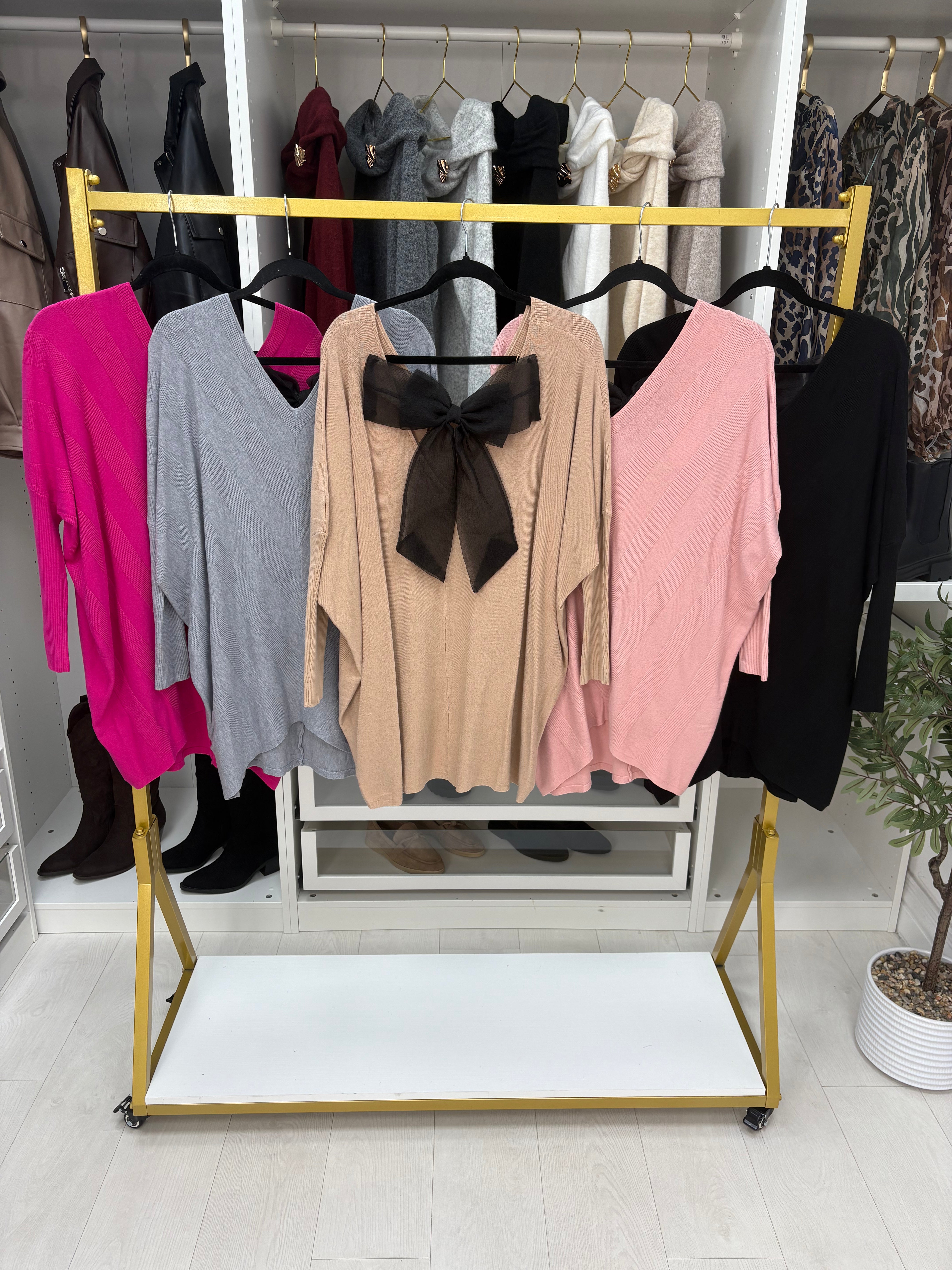 Reeva Plain Asymmetric Bow Back Jumper