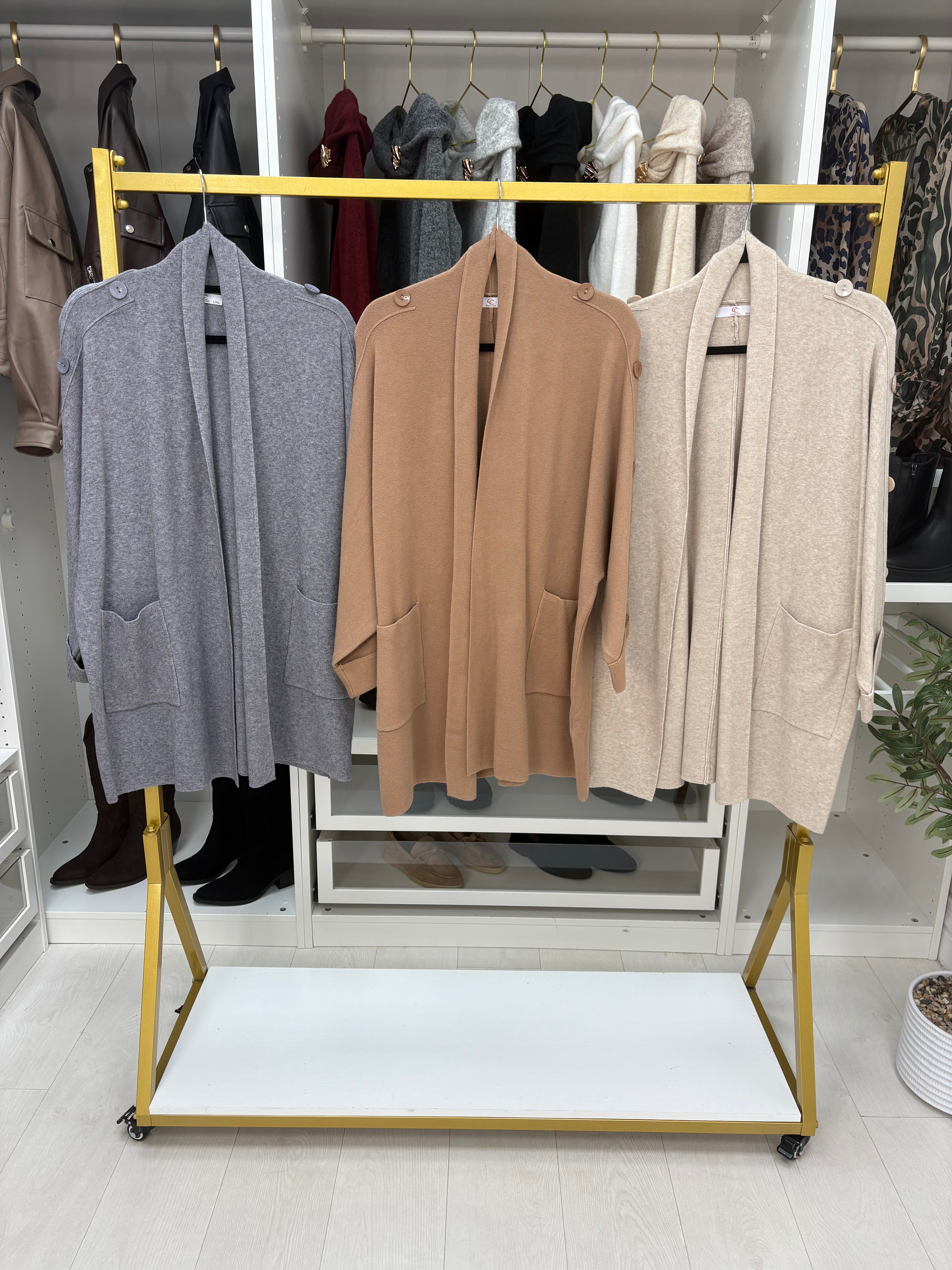 Zayda Plain Button Detail Open Front Cardigan