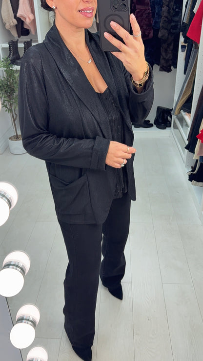 Lucina Plain Lurex Open Front Blazer