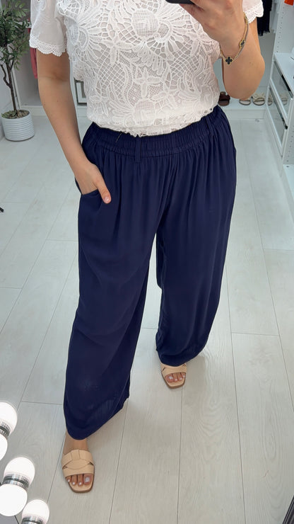 Lexley Plain Wide Loose Fit belted Trousers