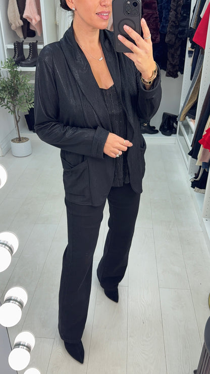 Lucina Plain Lurex Open Front Blazer