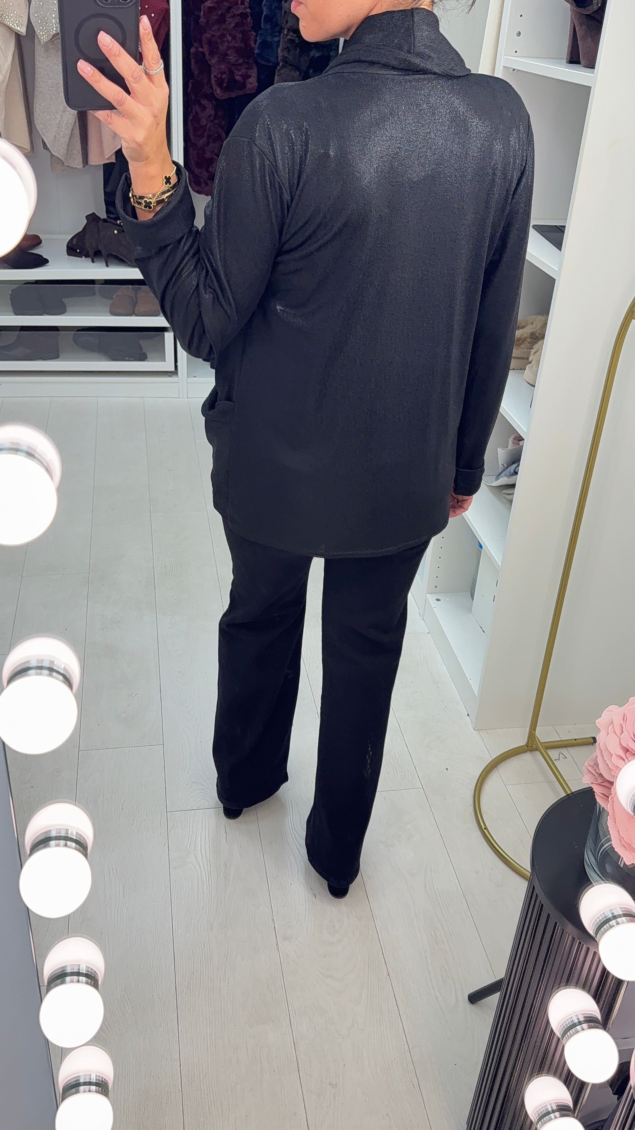 Lucina Plain Lurex Open Front Blazer