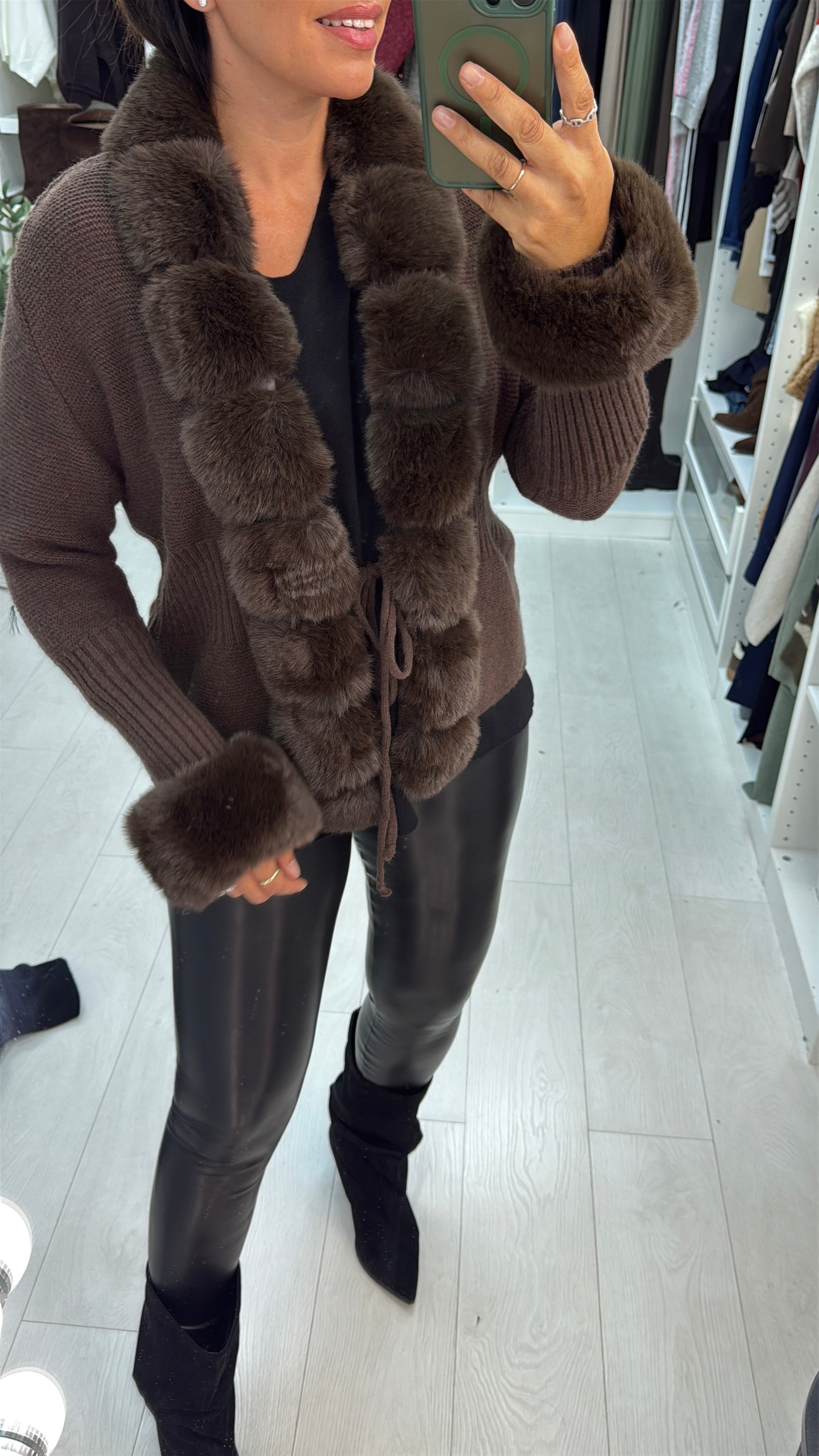 Alya Faux Fur Trim Cardigan