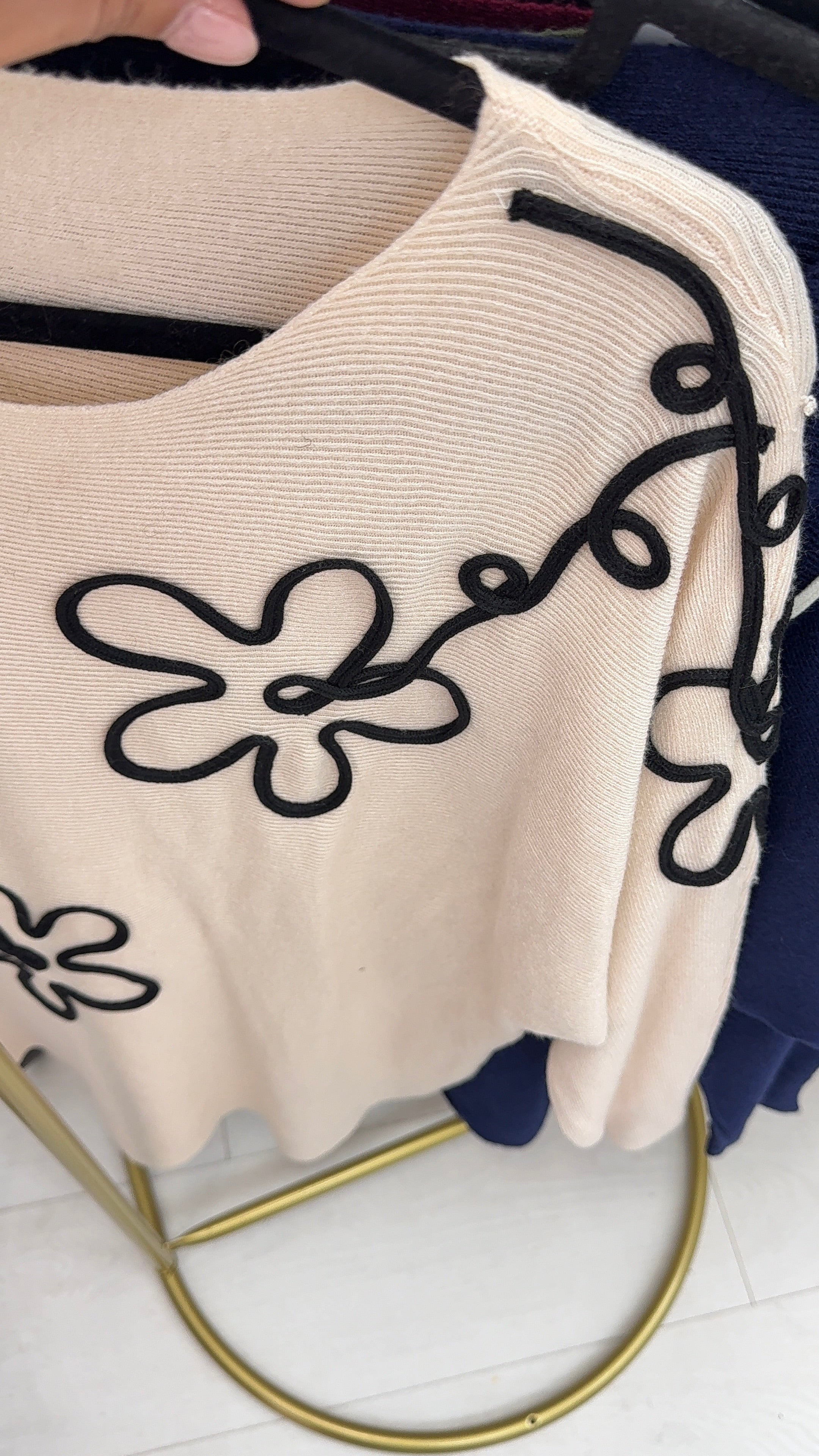 Rayla Embroidered Flower Ribbed Knit Jumper