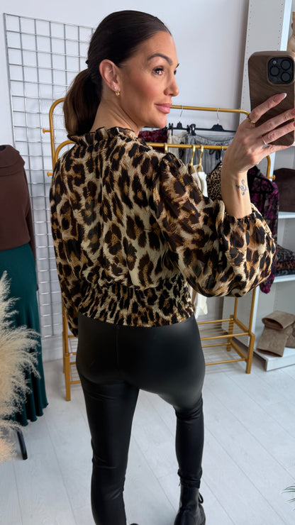 Navaya Leopard Print Elasticated V Neck Top