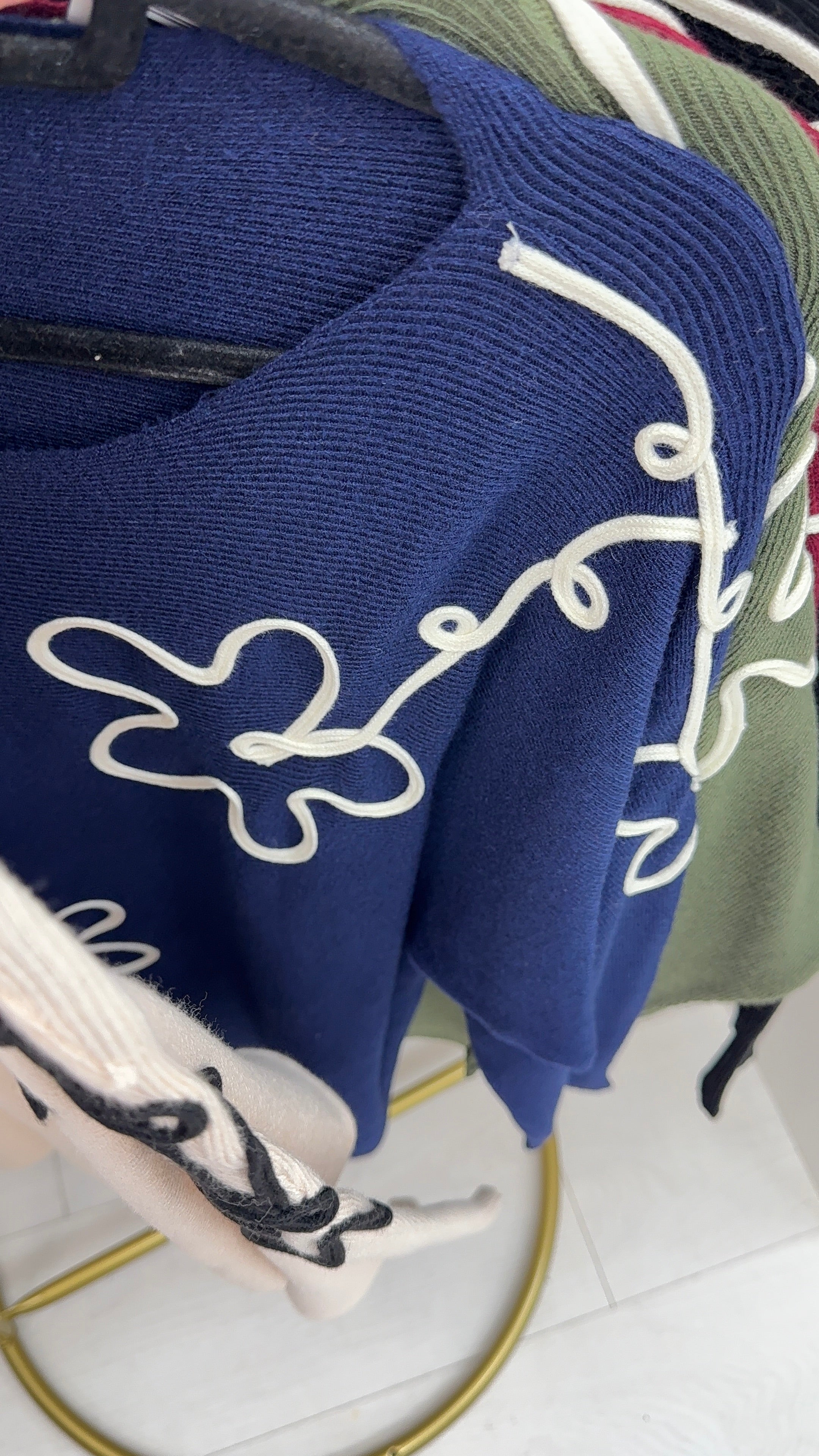 Rayla Embroidered Flower Ribbed Knit Jumper