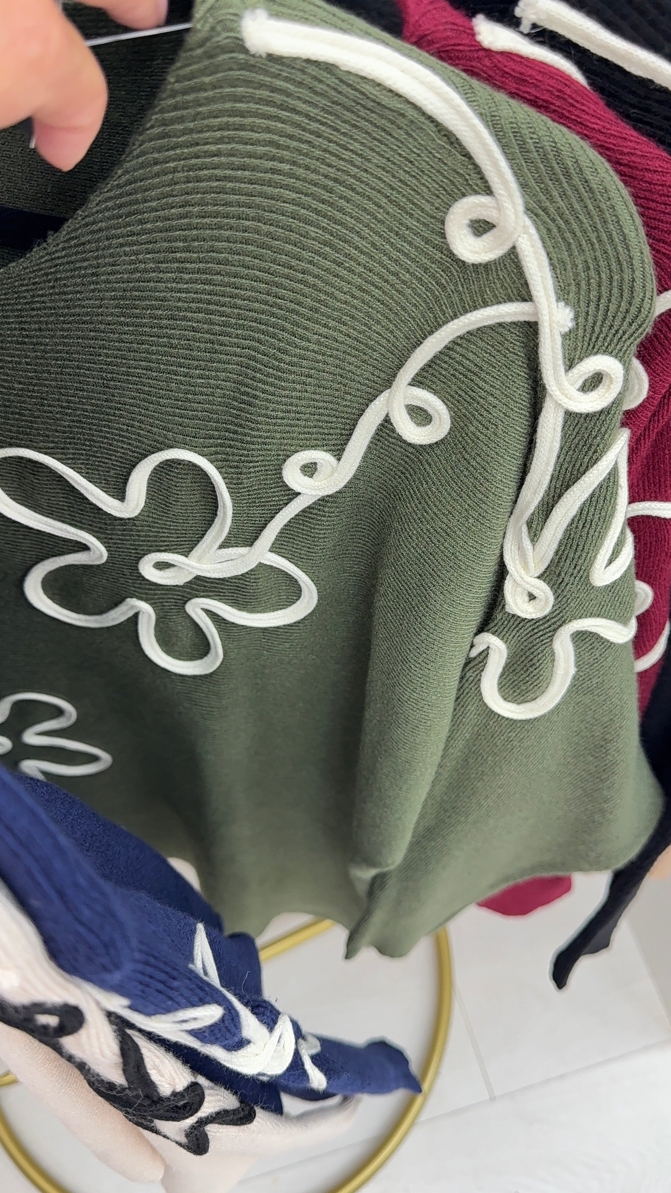 Rayla Embroidered Flower Ribbed Knit Jumper