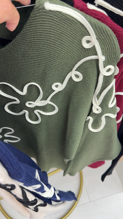 Rayla Embroidered Flower Ribbed Knit Jumper
