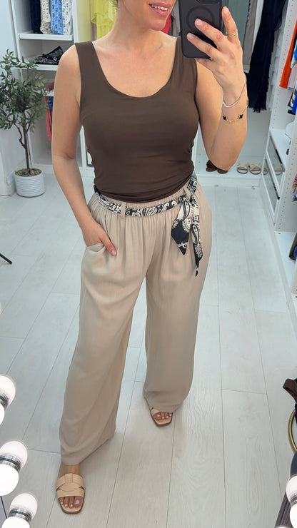 Lexley Plain Wide Loose Fit belted Trousers