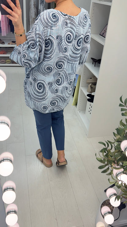 Chrishelle Abstract Print Loose Fit Necklace Top