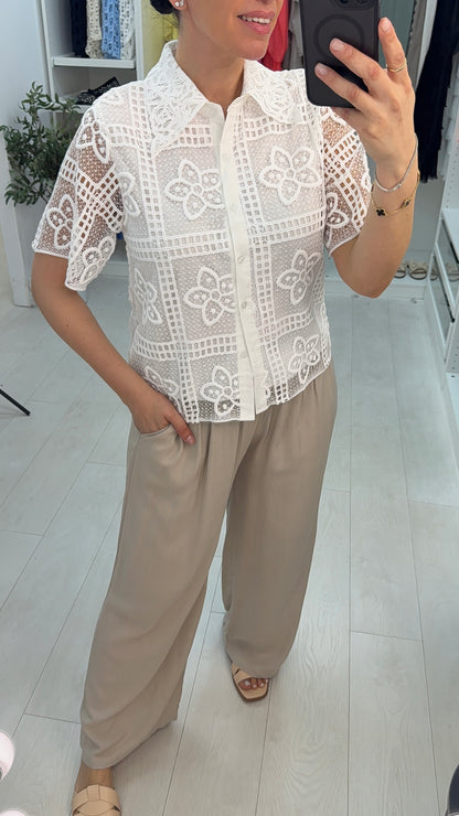 Keira Embroidered Lace Button front Shirt