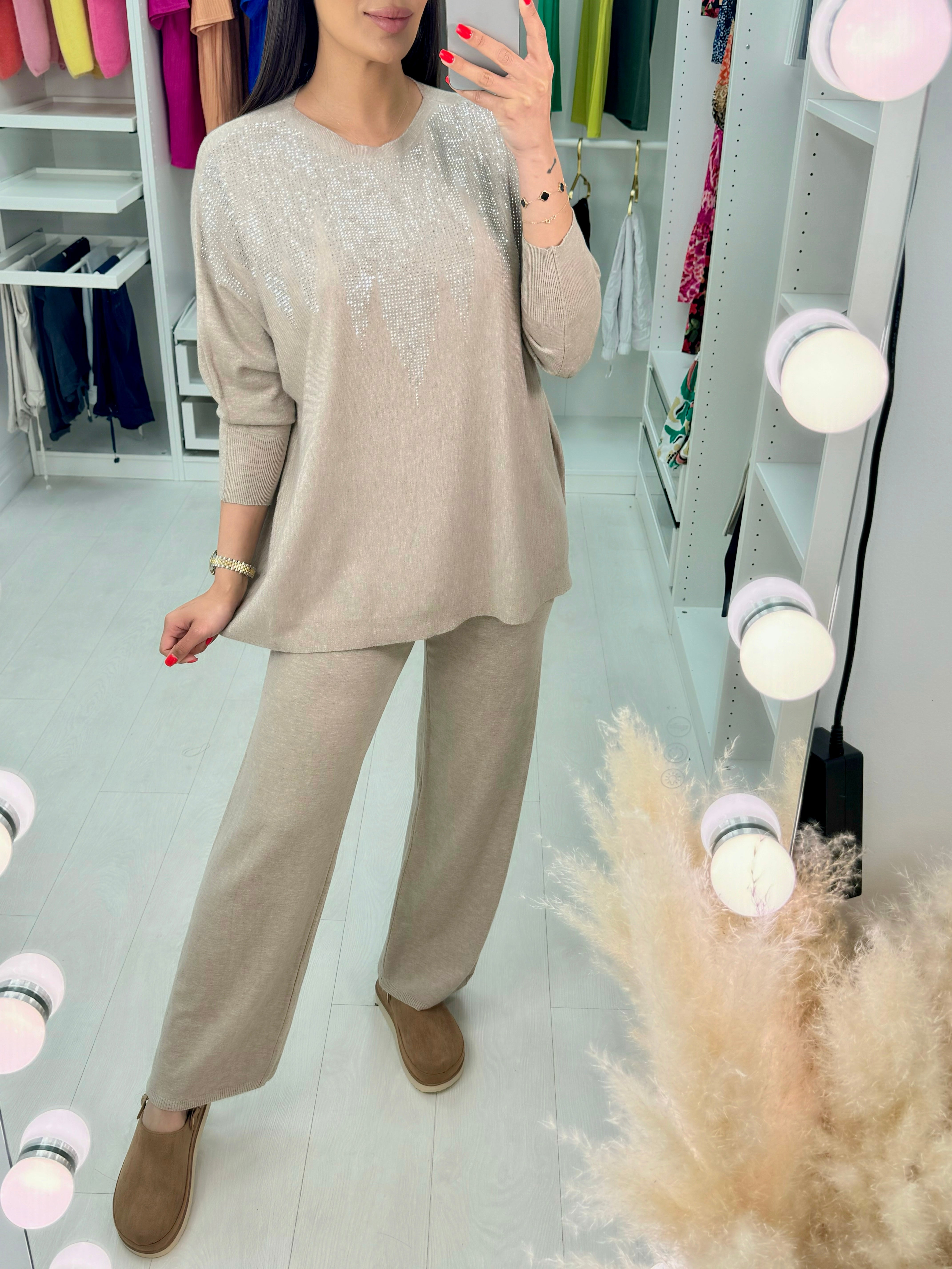 Miran Diamante Detail Jumper & Wide Leg Leggings Set