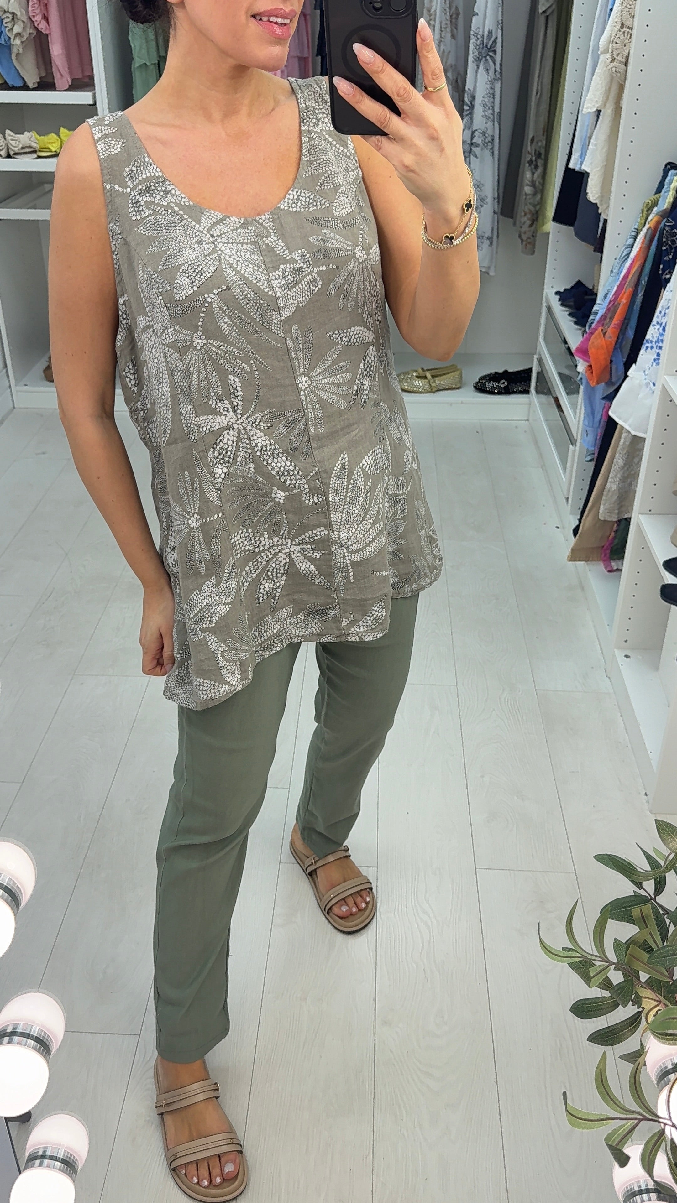 Nickie Floral Print Dipped Hem Linen Top