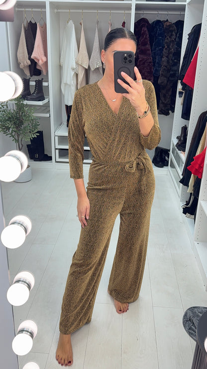 Bessie Lurex Tie Waist Wide Leg Jumpsuit