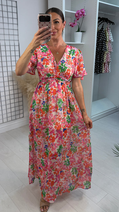 Dulcie Abstract Floral Print V Neck Maxi Dress