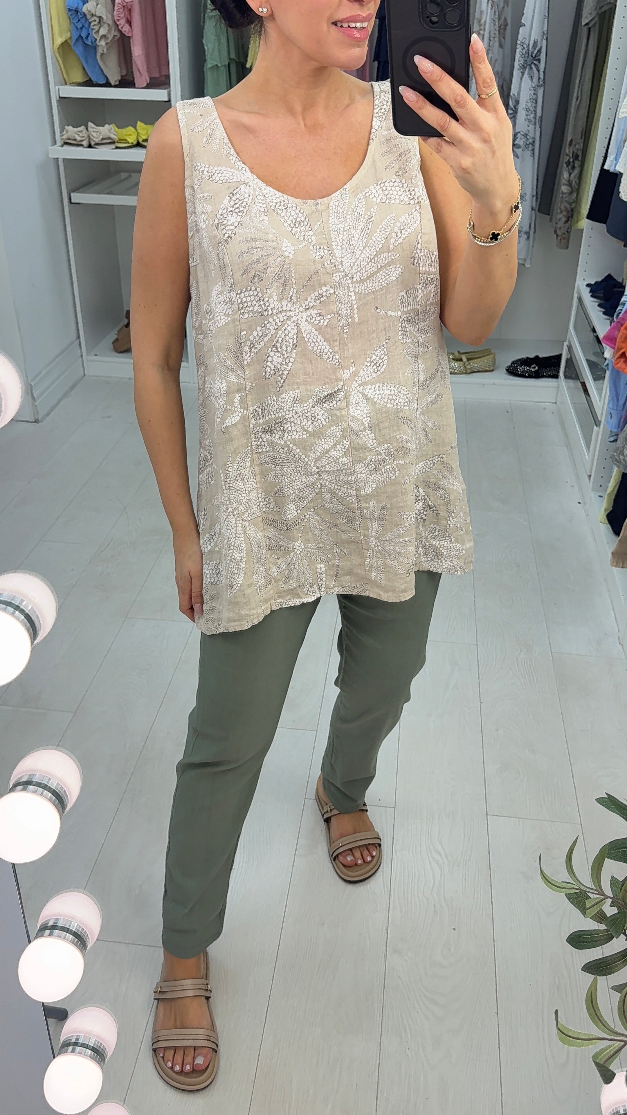 Nickie Floral Print Dipped Hem Linen Top