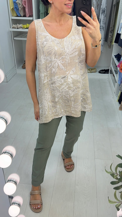 Nickie Floral Print Dipped Hem Linen Top