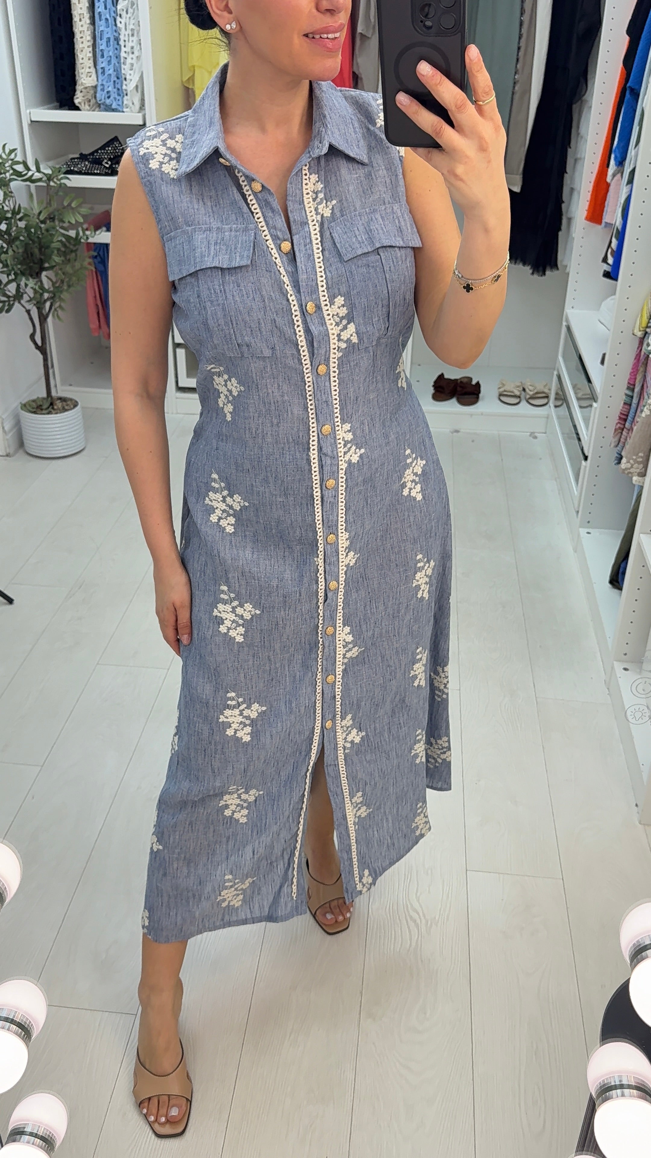Amora Floral Embroidered Maxi Shirt Dress