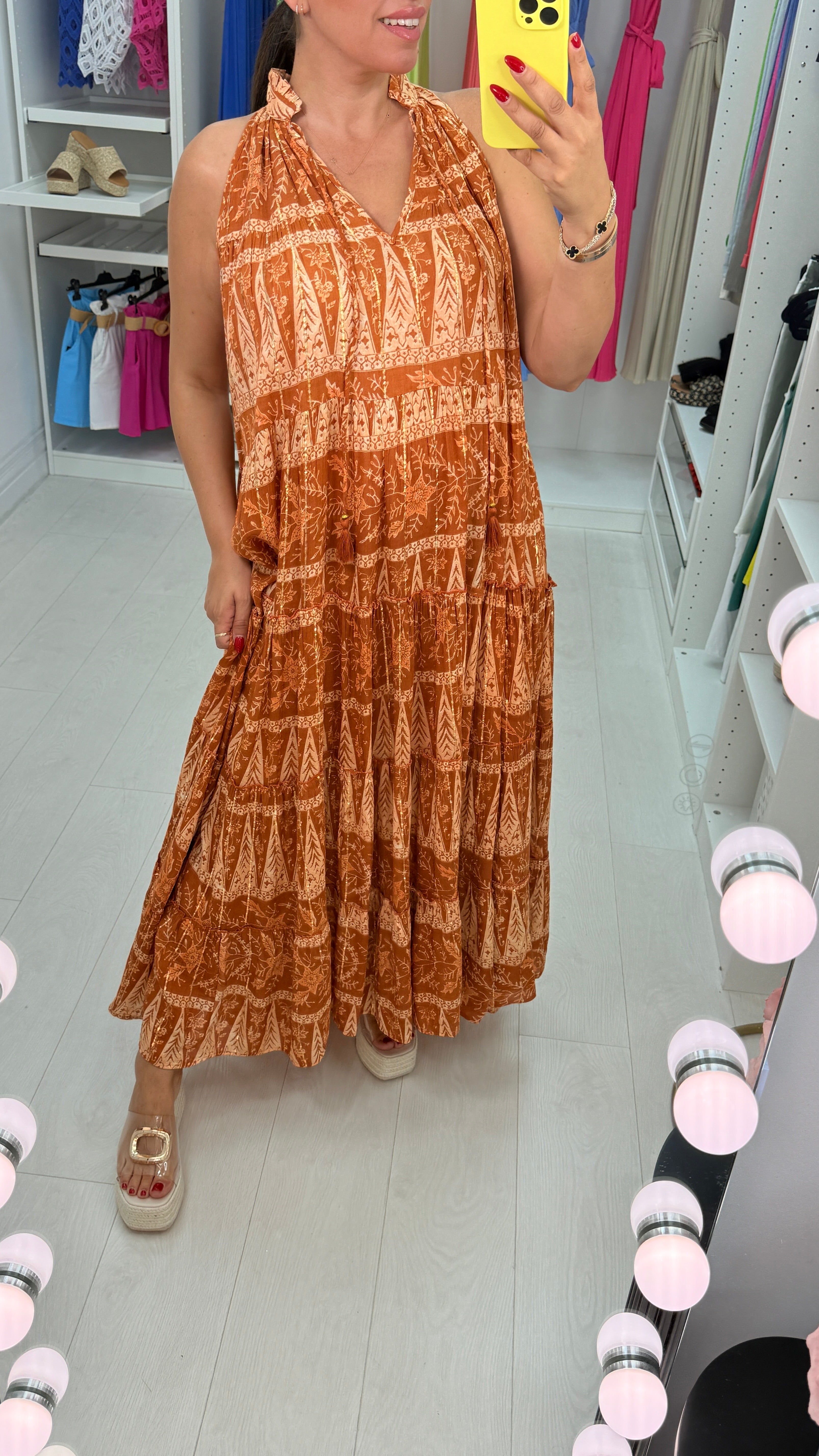 Genova Abstract Print V-Neck Maxi Dress