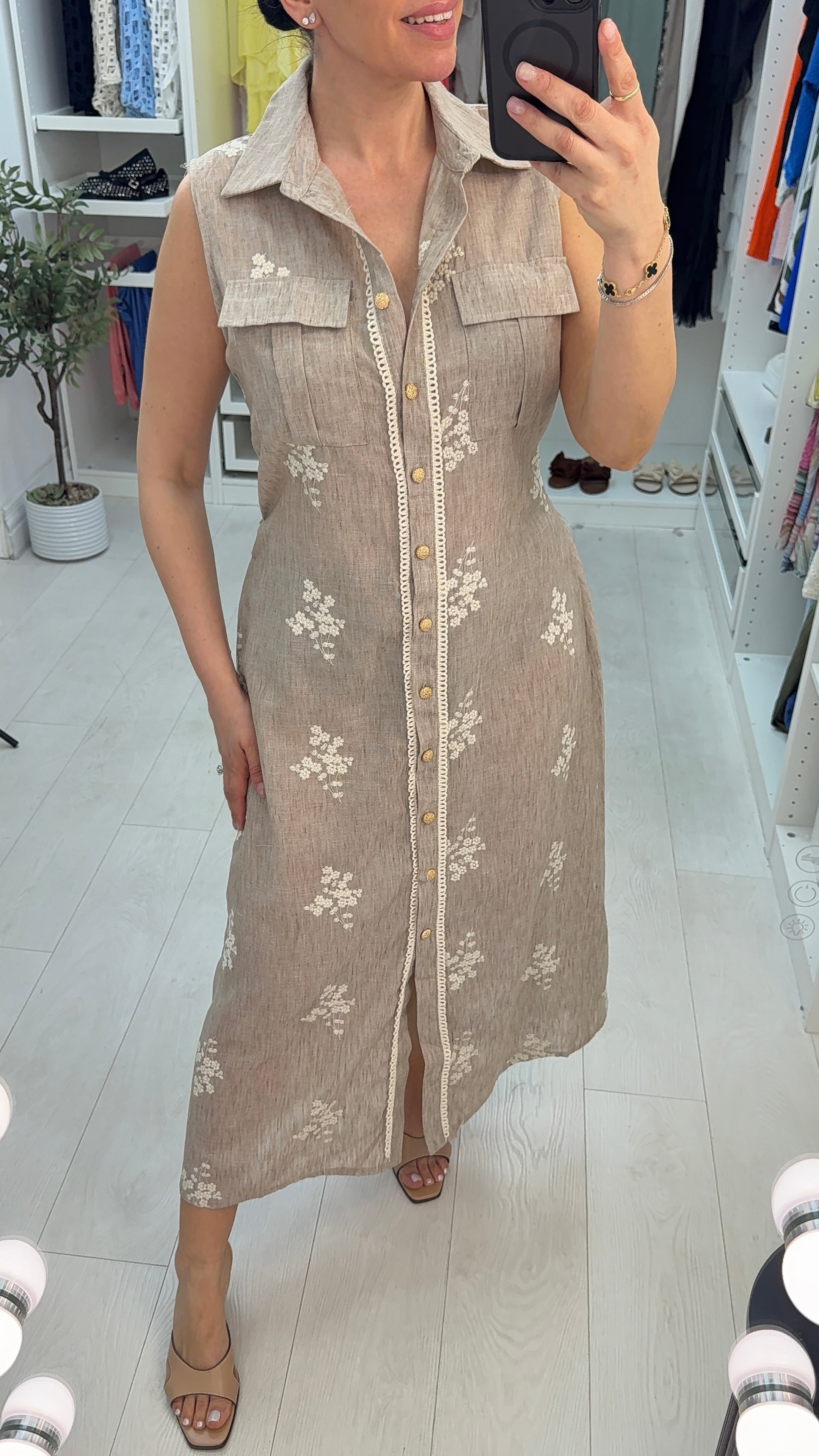 Amora Floral Embroidered Maxi Shirt Dress