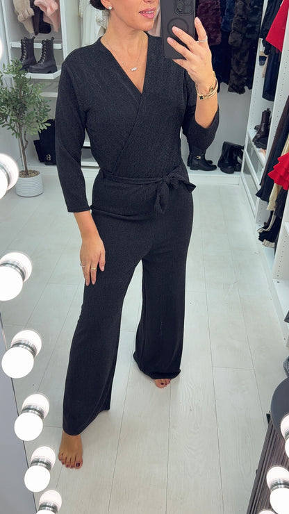 Bessie Lurex Tie Waist Wide Leg Jumpsuit