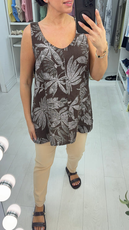 Nickie Floral Print Dipped Hem Linen Top