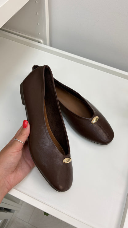 Islana Faux Leather Metallic Detailed Ballet Flats
