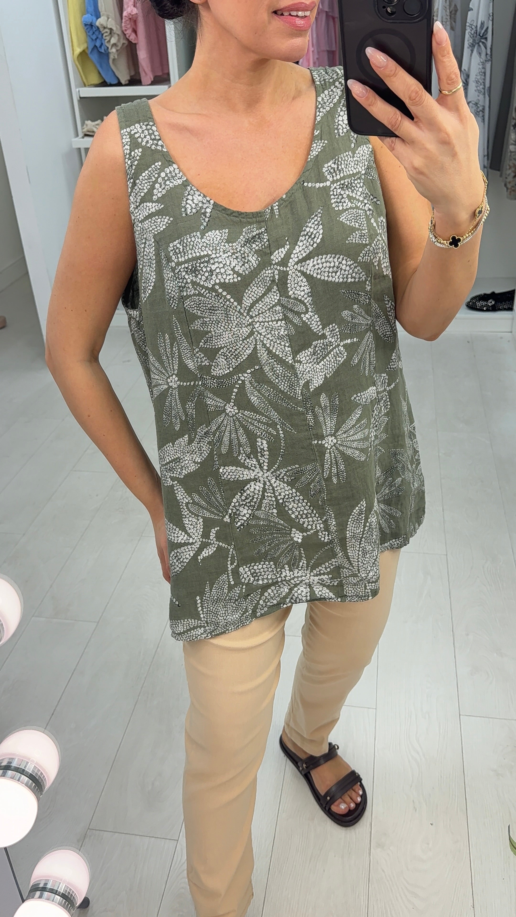 Nickie Floral Print Dipped Hem Linen Top