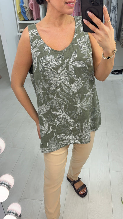 Nickie Floral Print Dipped Hem Linen Top