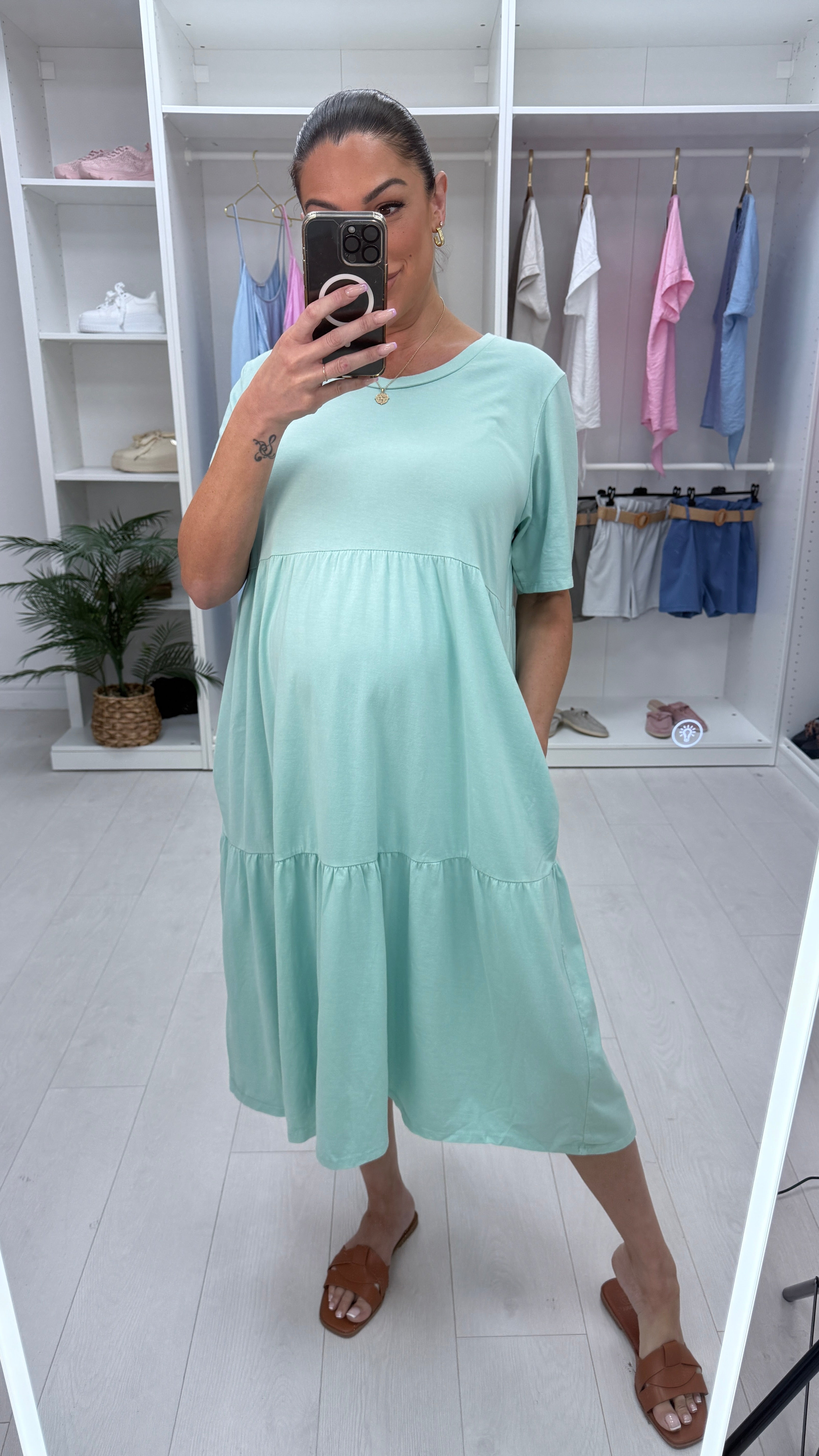 Katey Plain Jersey Tiered Smock T-shirt Dress