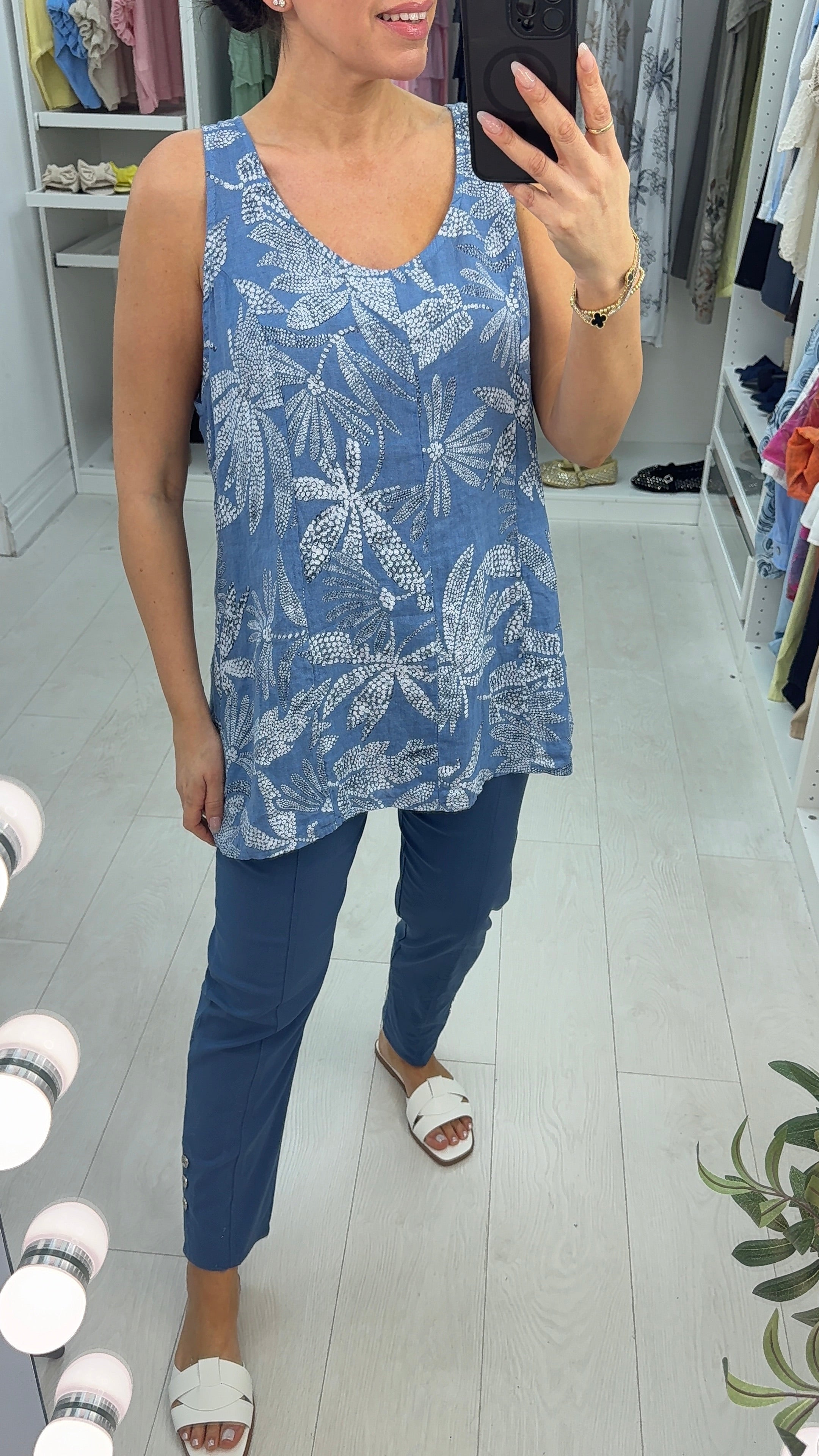 Nickie Floral Print Dipped Hem Linen Top