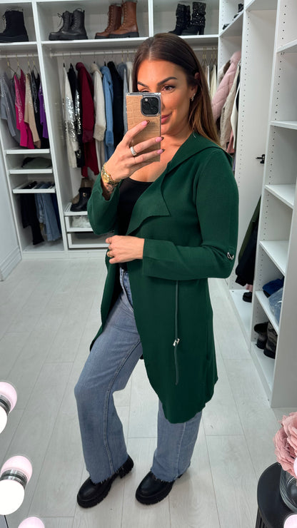 Pamala Drawstring Waist Hooded Cardigan