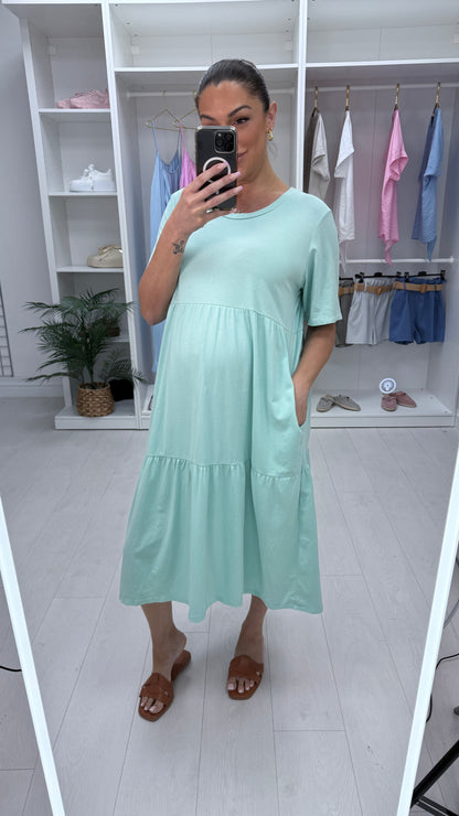 Katey Plain Jersey Tiered Smock T-shirt Dress