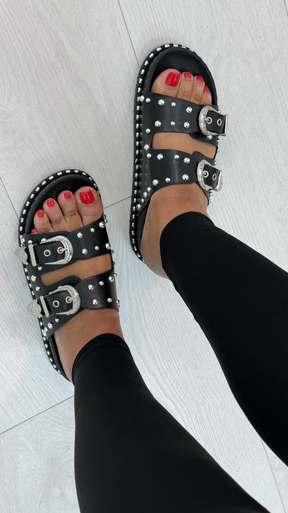 Octavio Gem Studded Double Buckle Sliders