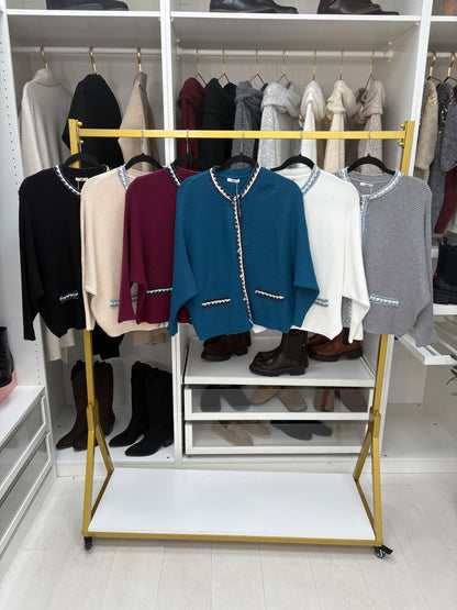 Yvonne Plain Denim Trim Knitted Cardigan