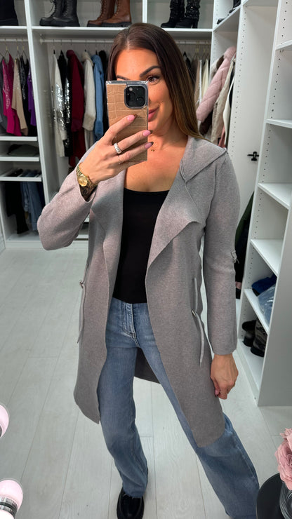 Pamala Drawstring Waist Hooded Cardigan