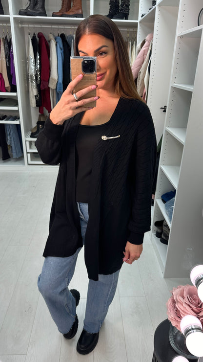 Libby Cable Knit Detail Brooch Cardigan