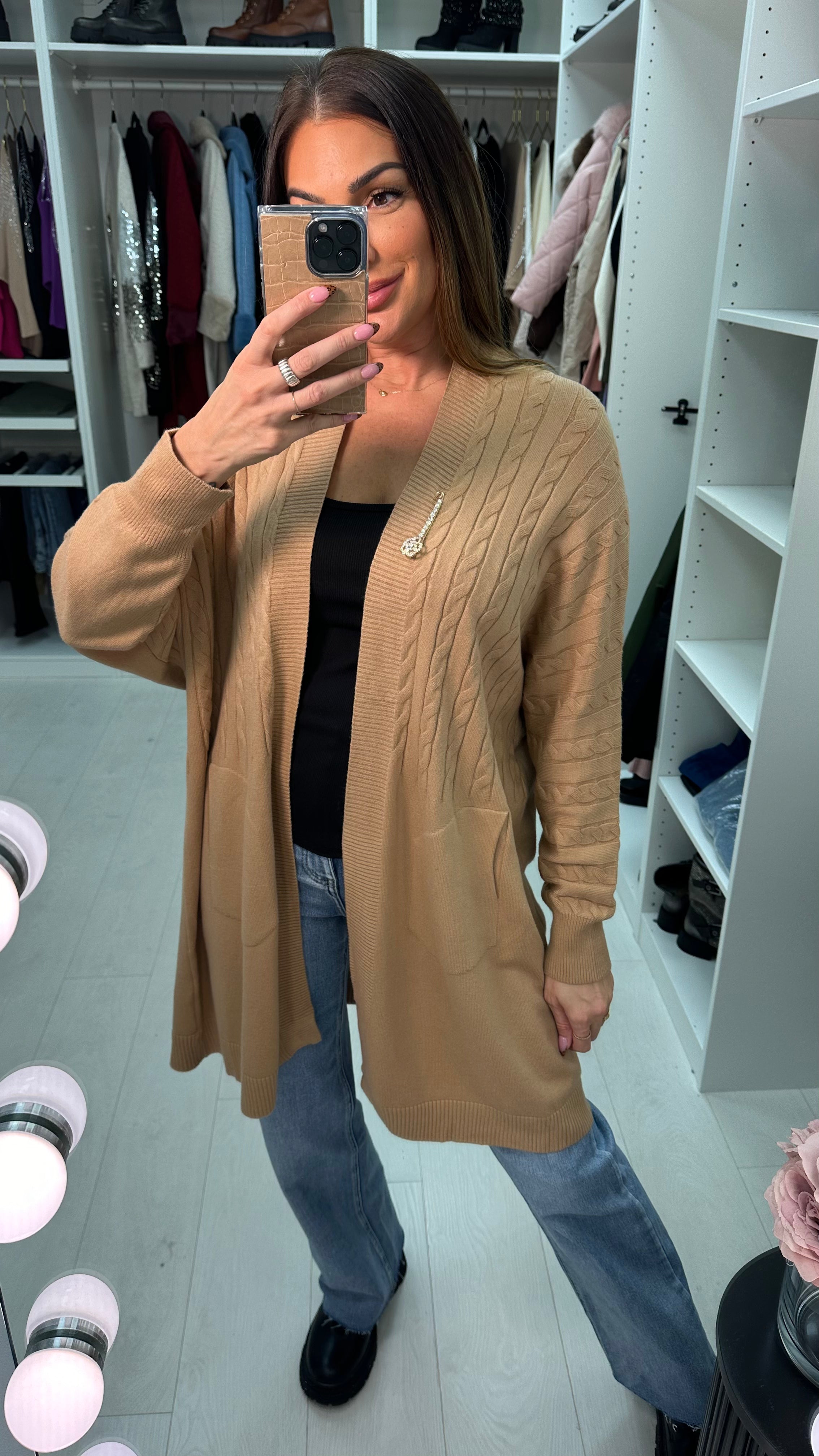 Libby Cable Knit Detail Brooch Cardigan