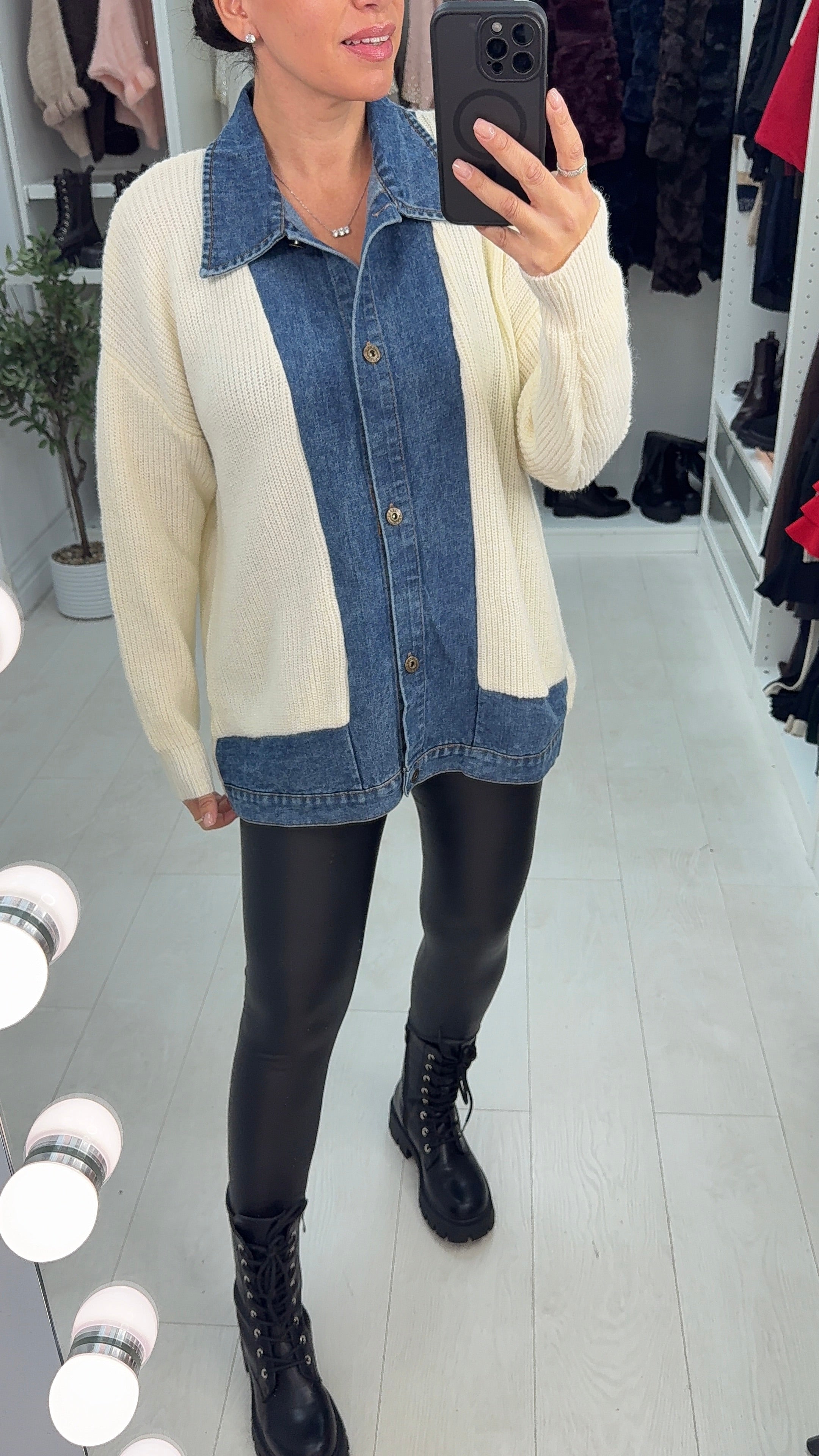 Kimber Denim Detail Knitted Longline Jumper